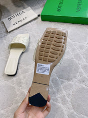 BOTTEGA VENETA 26S SQUARE-TOE SLIDE SANDALS IN CHALK WHITE LAMBSKIN