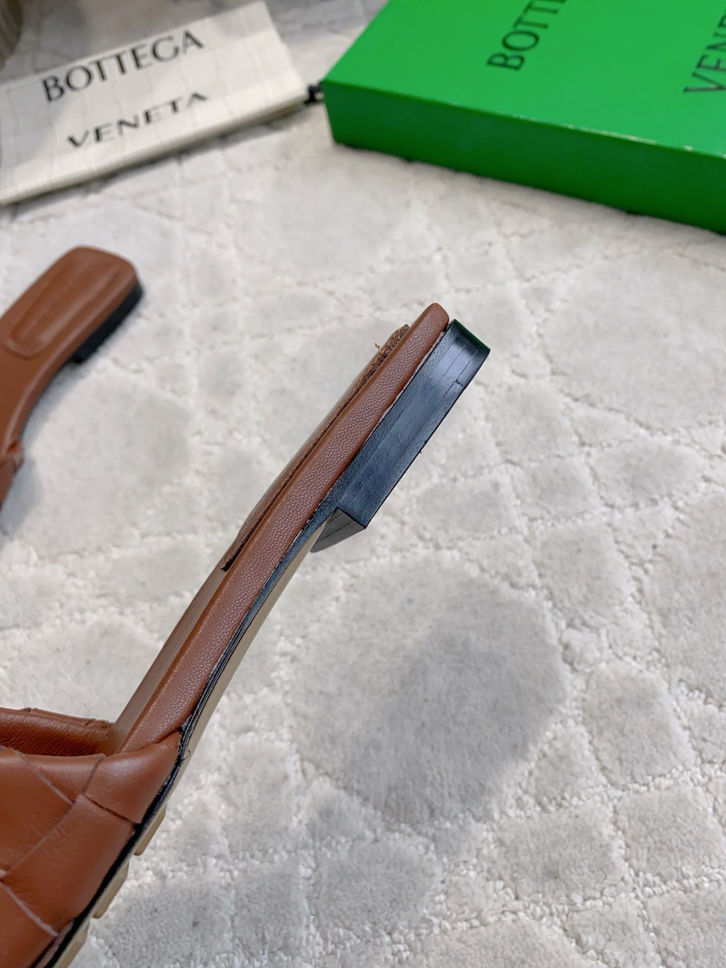 BOTTEGA VENETA 26S SQUARE-TOE SLIDE SANDALS IN BROWN LAMBSKIN