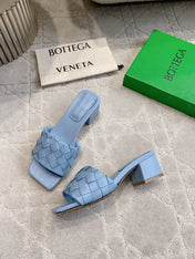 BOTTEGA VENETA 26S SQUARE-TOE HIGH-HEEL SANDALS 50 MM IN BLUE LAMBSKIN