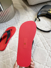 THE ROW 26S THONG SANDALS IN RED RUBBER WITH BLACK STRAPS CALFSKIN