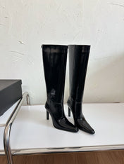 HIGH HEEL KNEE BOOTS IN BLACK SHINY CALFSKIN