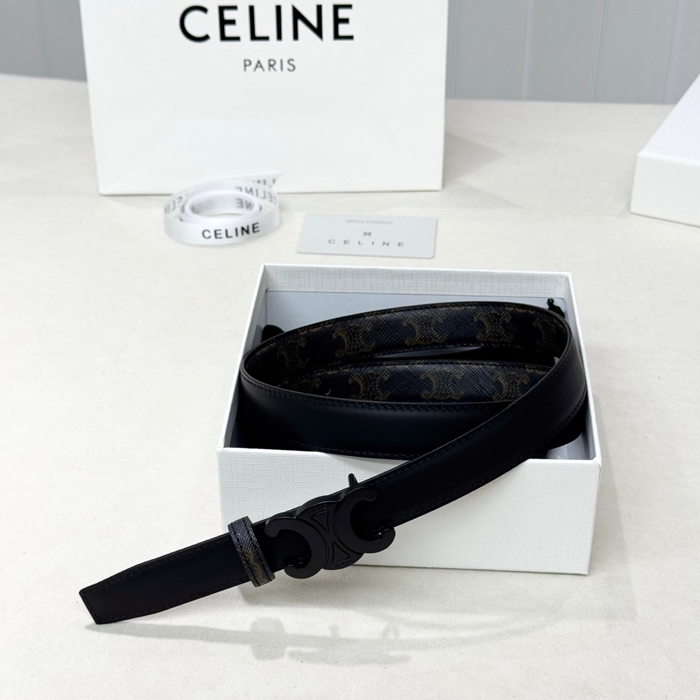 CELINE 26S BELT 25 MM IN BLACK CALFSKIN 654840