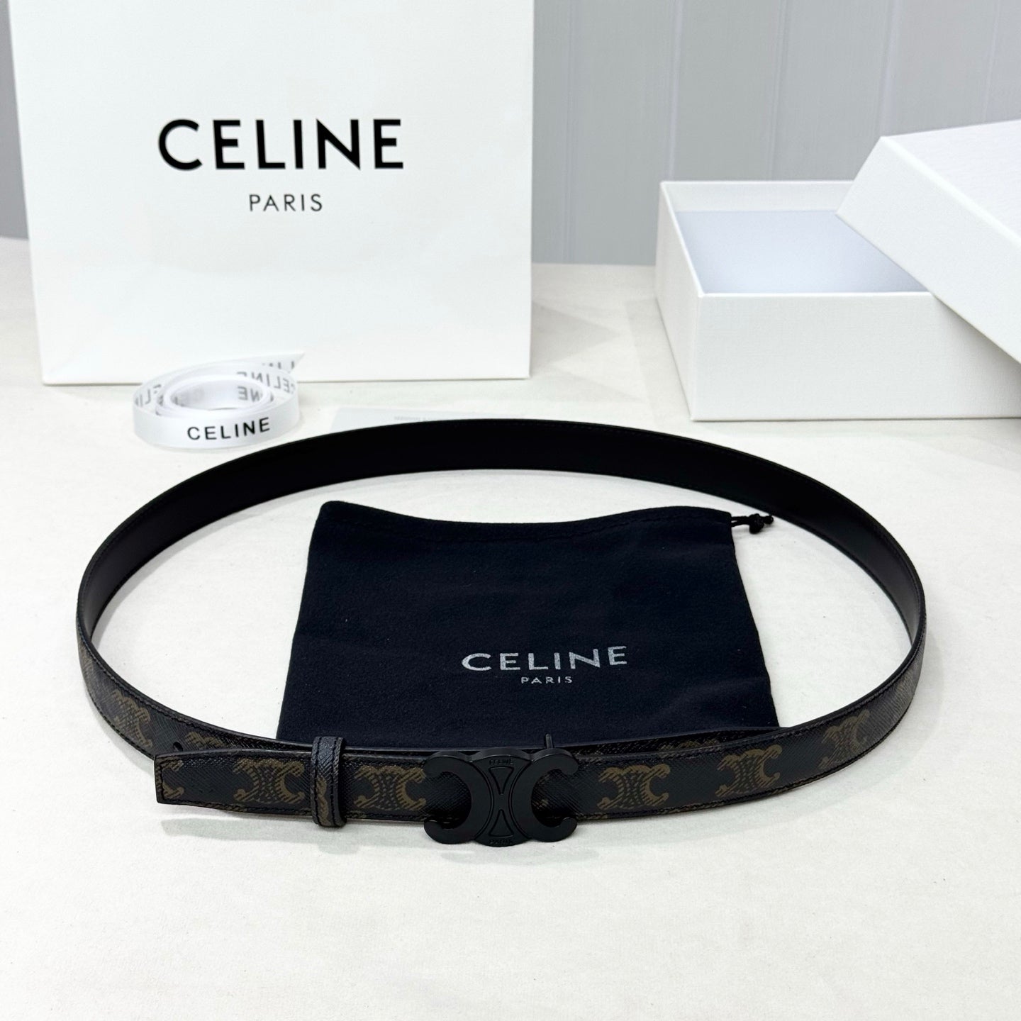 CELINE 26S BELT 25 MM IN BLACK CALFSKIN 654840