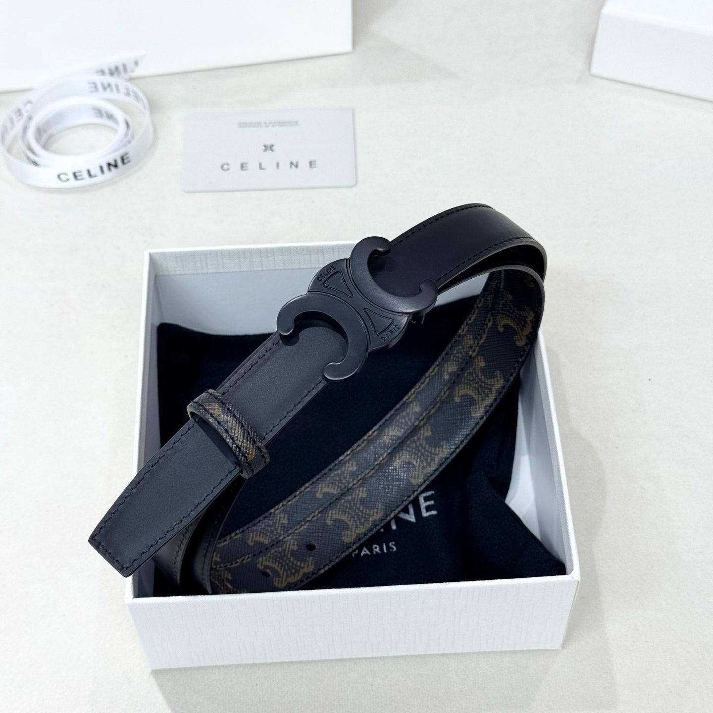 CELINE 26S BELT 25 MM IN BLACK CALFSKIN 654840