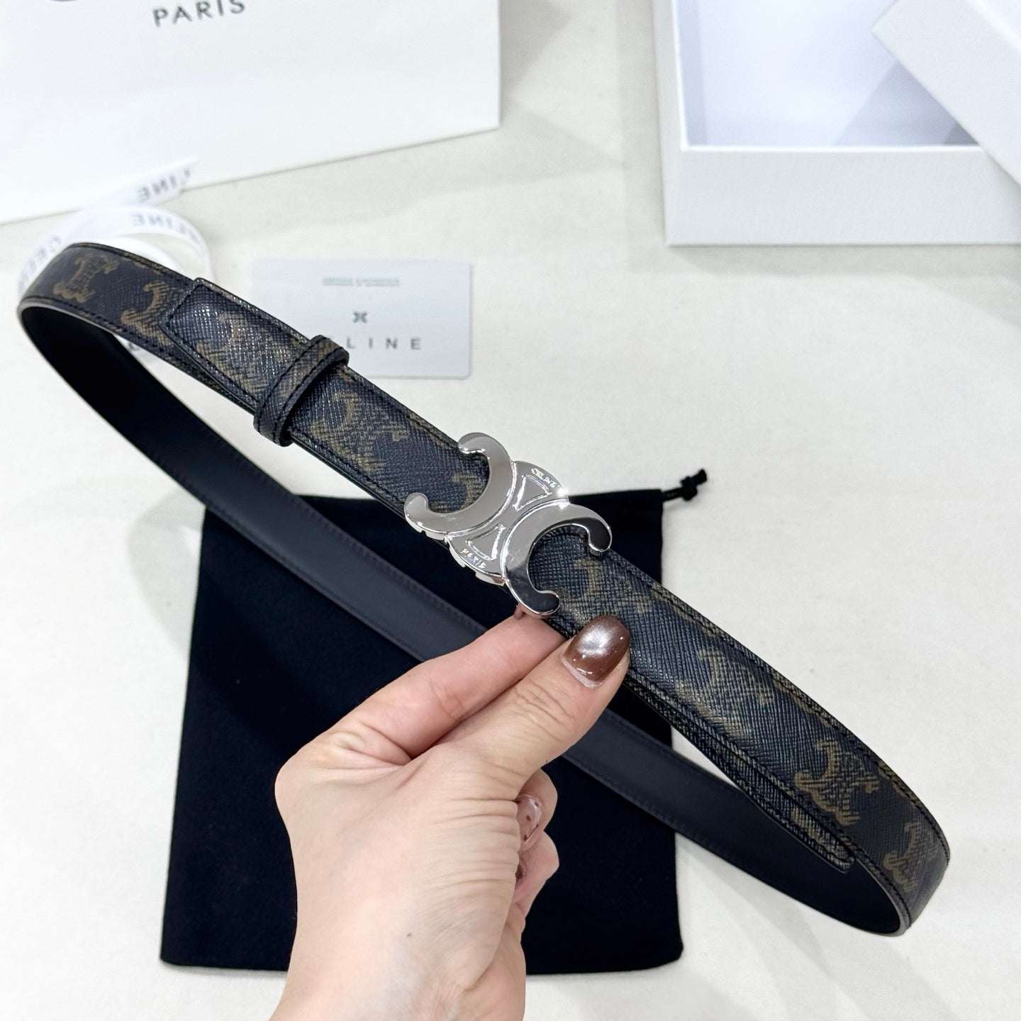 CELINE 26S BELT 25 MM IN BLACK CALFSKIN 654842