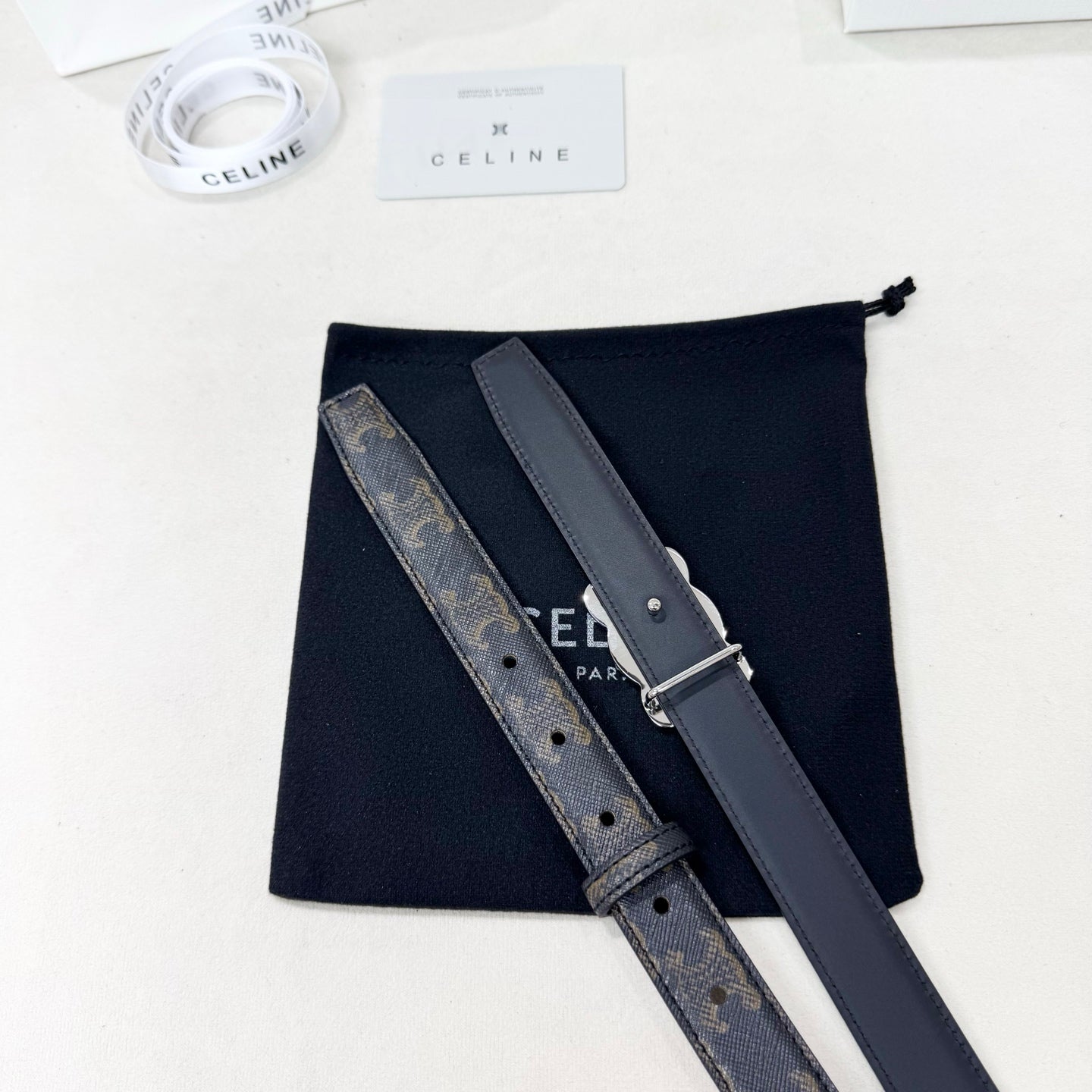 CELINE 26S BELT 25 MM IN BLACK CALFSKIN 654842