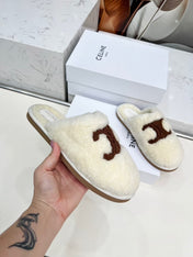 CELINE 25S GEORGIA SLIDE IN SHEARLING IN IVORY