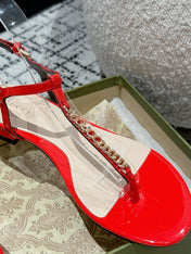 THONG SANDAL IN CANDY RED CALFSKIN WITH GOLD HARDWARE