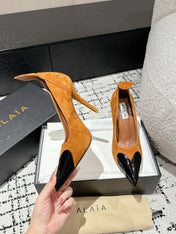 ALAIA HIGH PUMPS 10CM IN COPPER BROWN SUEDE MIX BLACK CALFSKIN