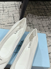 PRADA 25S SQUARE TOE HIGH HEELS IN WHITE PATENT CALFSKIN