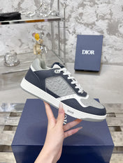 DIOR 25S B27 UPTOWN LOW-TOP SNEAKERS IN DARK BLUE MIX GREY CALFSKIN STYLE 2