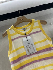 CHANEL STRIPED SLEEVELESS KNIT TOP 263403