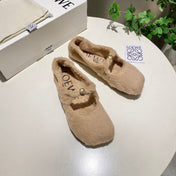 LOEWE 26S BALLET FLATS IN BEIGE SHEARLING
