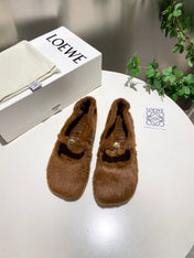 LOEWE 26S BALLET FLATS IN BROWN CARAMEL SHEARLING