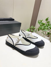 CHANEL 26S MARY JANE FLAT IN BLACK MIX WHITE FABRIC AND LAMBSKIN