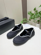 CHANEL 26S MARY JANE FLAT IN BLACK FABRIC AND LAMBSKIN