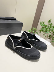 CHANEL 26S MARY JANE FLAT IN BLACK FABRIC AND LAMBSKIN