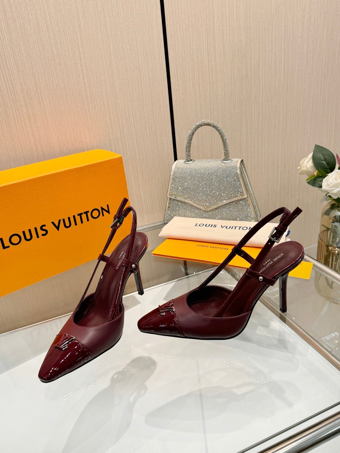LV 26S SLINGBACK PUMPS 90 MM IN DARK BROWN CALFSKIN
