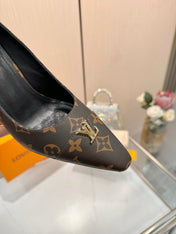 LV 26S POINTED-TOE HIGH HEELS 90 MM IN DARK BROWN COATED CANVAS