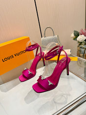 LV 26S HIGH-HEELED SANDALS 90 MM IN PINK SATIN