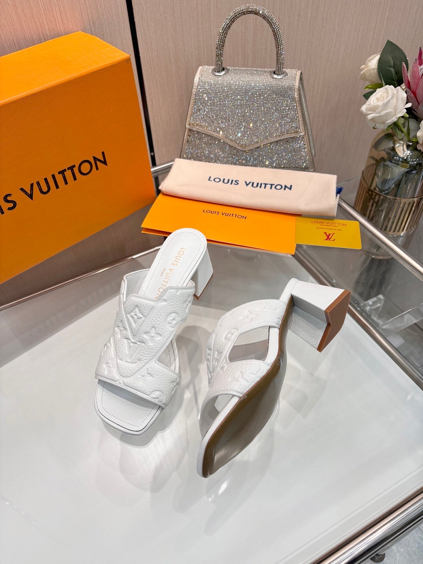 LV 26S HIGH-HEELED SANDALS 55 MM IN WHITE CALFSKIN