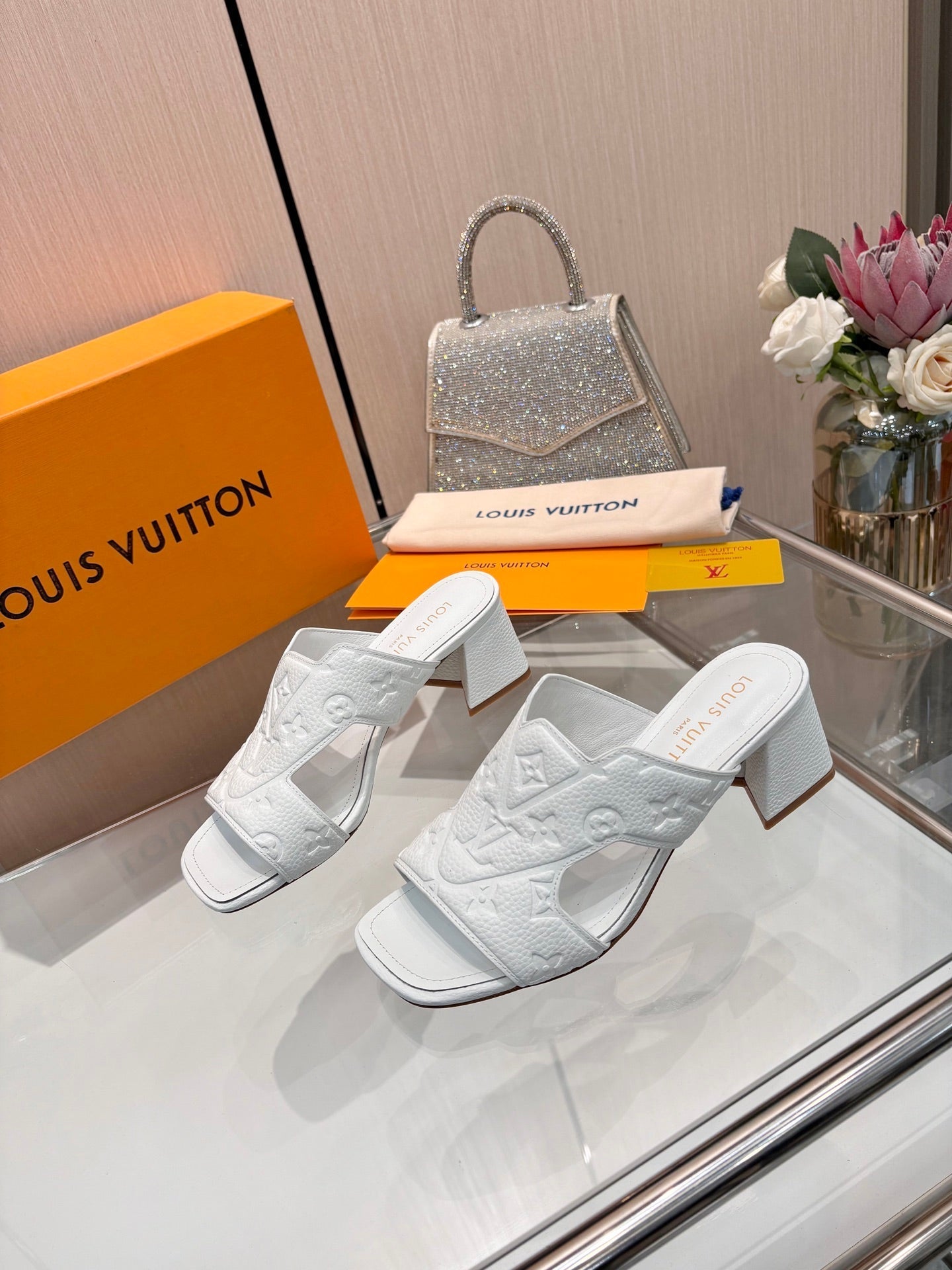LV 26S HIGH-HEELED SANDALS 55 MM IN WHITE CALFSKIN