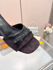 LV 26S HIGH-HEELED MULES 55 MM IN MUTED PLUM BROWN MONOGRAM CANVAS