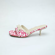 LV 26S HIGH-HEELED MULES 55 MM IN WHITE AND PINK MONOGRAM CANVAS