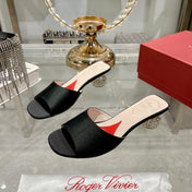CRYSTAL HEEL MULE IN BLACK SILK