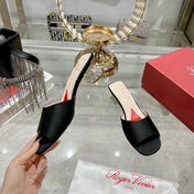 CRYSTAL HEEL MULE IN BLACK SILK