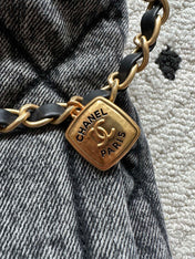 CHANEL 25S HOBO BAG 38 IN DARK GREY DENIM WITH GOLD HARDWARE