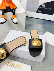 DIOR 26S SANDALS IN BLACK CALFSKIN WITH GOLD HARDWARE