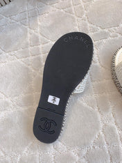 PLATFORM SLIPPERS IN WHITE WOOL AND LAMBSKIN