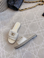 PLATFORM SLIPPERS IN WHITE WOOL AND LAMBSKIN