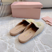 MULES SLIPPERS BEIGE COLOR STRAW WOVEN