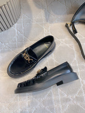 CELINE 25S ARC DE TRIOMPHE LOAFERS IN BLACK SHINY CALFSKIN GOLD HARDWARE