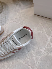 CELINE 25S JOGGER LOW LACE UP SNEAKER IN WHITE BEIGE RED CALFSKIN AND SUEDE