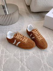 CELINE 25S JOGGER LOW LACE UP SNEAKER IN RUST BROWN CALFSKIN AND SUEDE