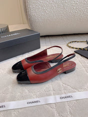 CHANEL 25S SLINGBACK IN BLACK AND ROSEWOOD CALFSKIN GOLD HARDWARE