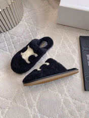 CELINE 26S MULES WITH LOGO IN BLACK WOOL