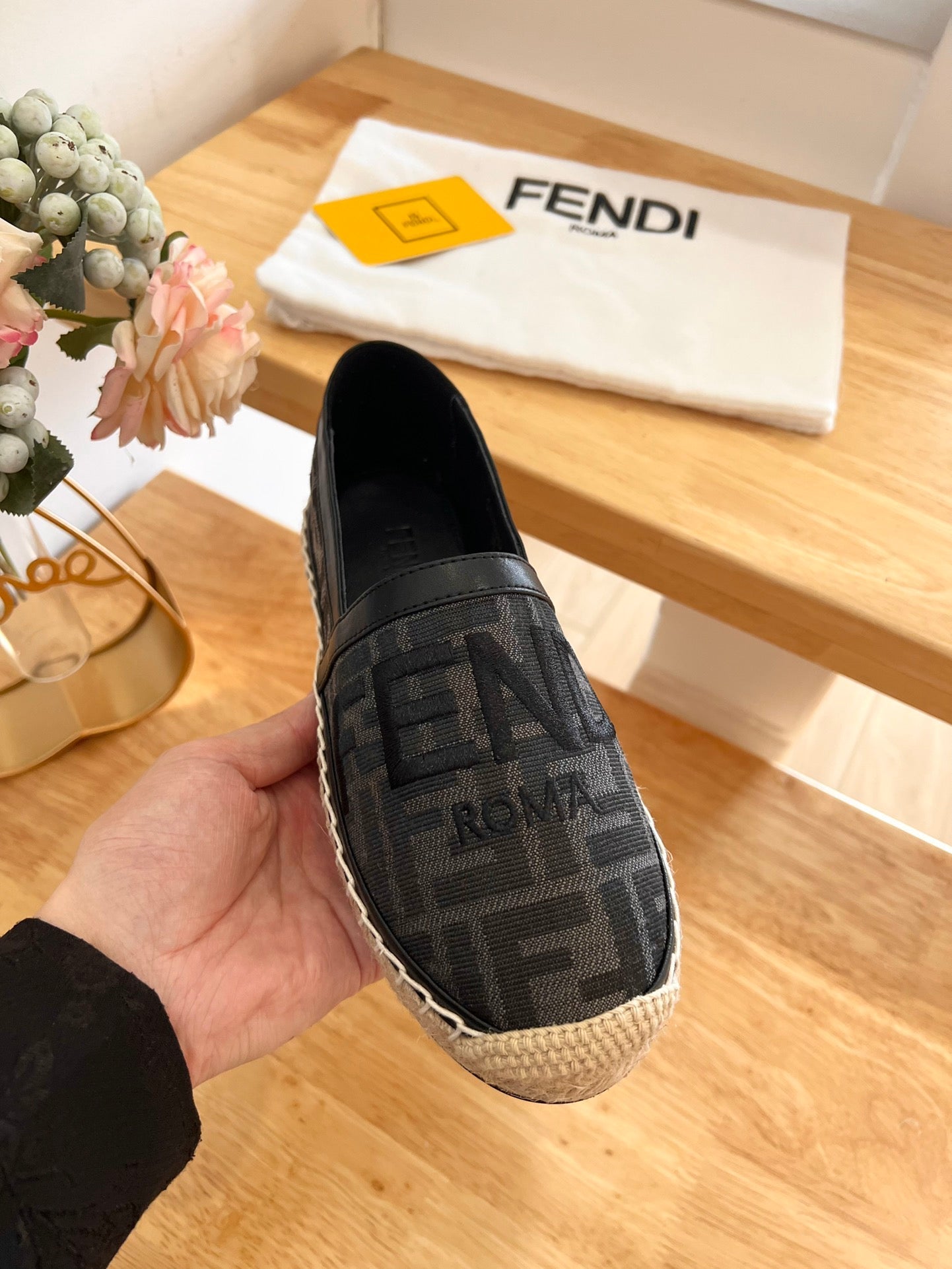 FENDI 26S ESPADRILLE LOAFERS IN BLACK CANVAS STYLE 3