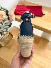 VALENTINO 26S WEDGE SHOES IN DARK BLUE CALFSKIN