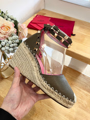 VALENTINO 26S WEDGE SHOES IN OLIVE GREEN CALFSKIN