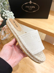 PRA CROCHET SLIPPERS CREAMY WHITE LINEN FABRIC