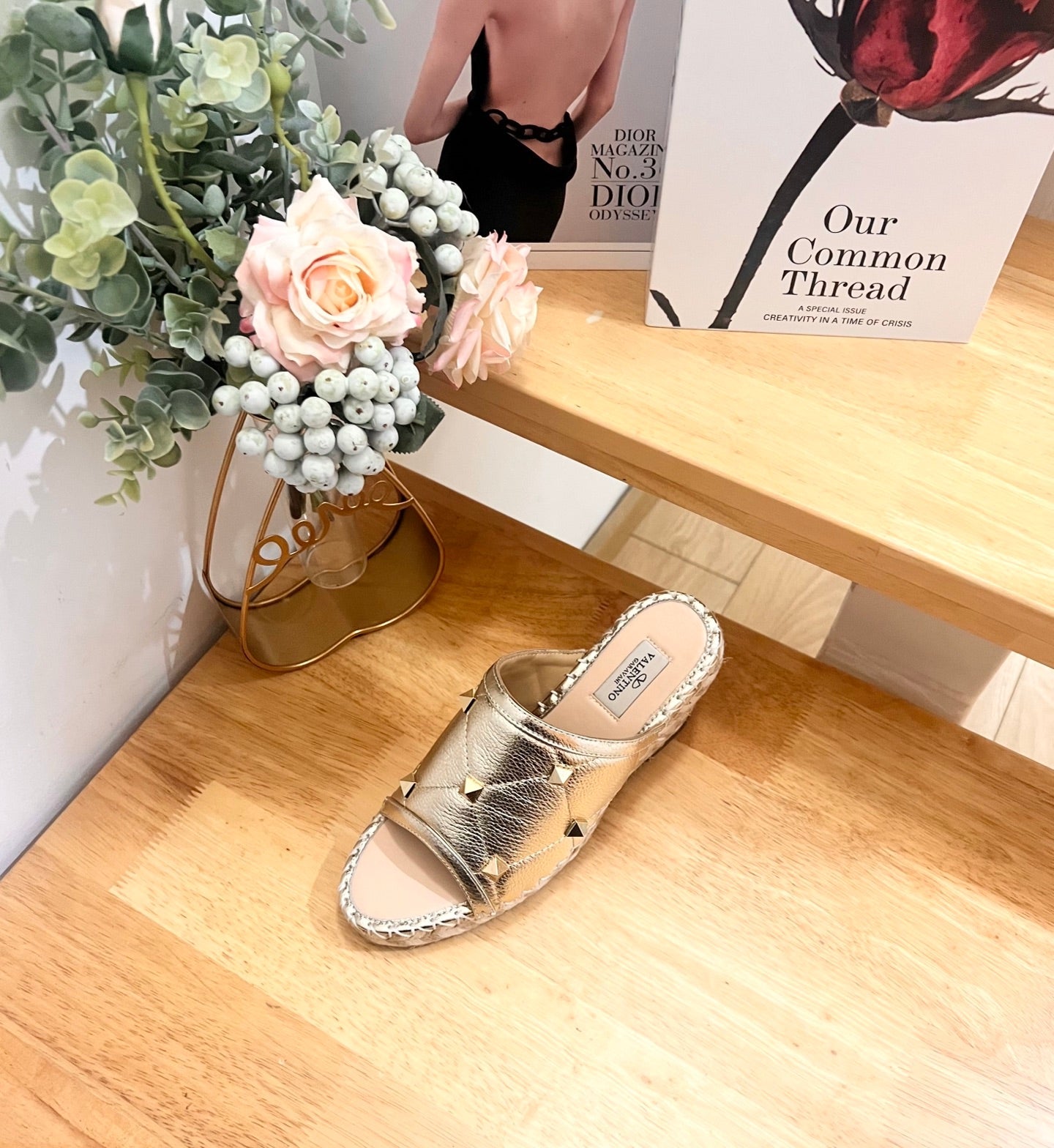VALENTINO 26S WEDGE SANDALS IN LIGHT GOLD CALFSKIN
