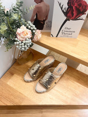 VALENTINO 26S WEDGE SANDALS IN LIGHT GOLD CALFSKIN