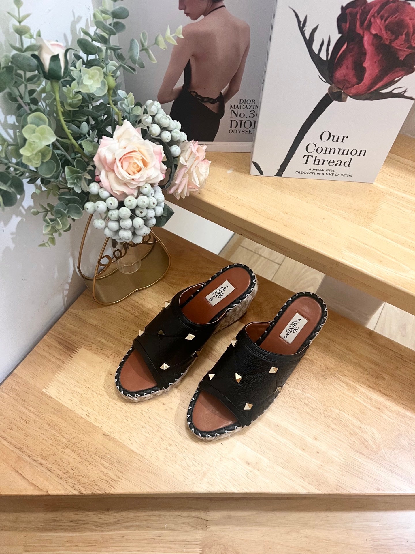 VALENTINO 26S WEDGE SANDALS IN BLACK CALFSKIN