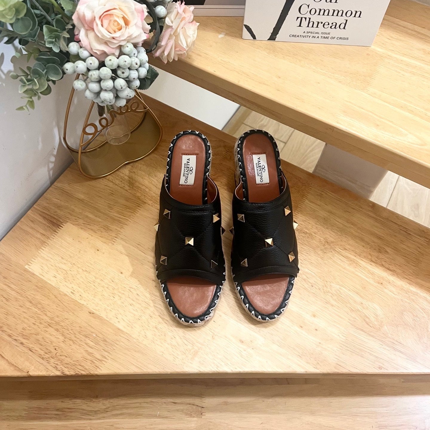 VALENTINO 26S WEDGE SANDALS IN BLACK CALFSKIN