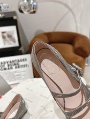 MINI TRES VIVIER STRASS BUCKLE BABIES BALLERINAS IN TAUPE CALFSKIN FULLY EMBELLISHED CRYSTALS