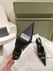 CAGOLE HIGH SLINGBACK IN BLACK GLOSSY CALFSKIN